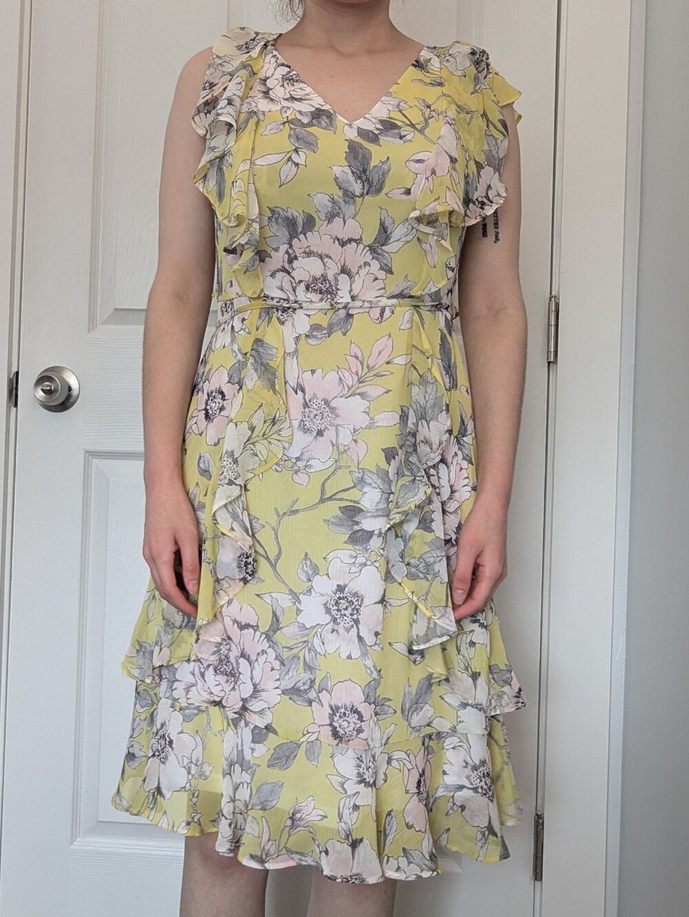 Tommy Hilfiger Yellow Floral Ruffle Knee Length Dress